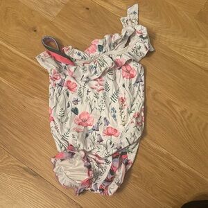 Cheeky Plum Floral Kids Swim One Piece - Pink and White